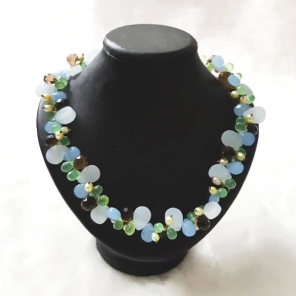 Chalcedony Smoky Peridot Fluorite Pearls Necklace - Picture 1 of 12